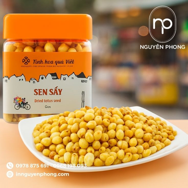 Mẫu tem nhãn hạt sen sấy tối giản 